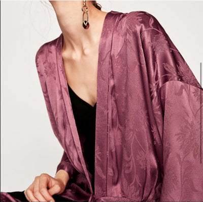 NWT Zara Orchid Purple Jaquard Kimono Duster