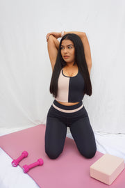 Pink Gray Colorblock Workout Set