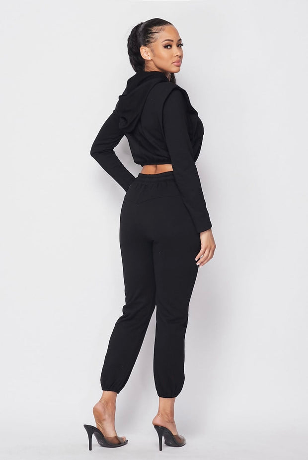 Black shoulder pad jogger set