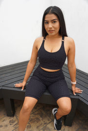 Black Leopard Print Biker Shorts Workout Set