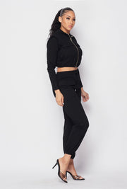 Black shoulder pad jogger set