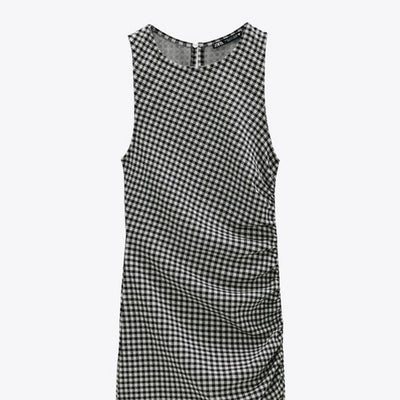 Black and White Gingham Ruched Dress