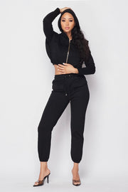 Black shoulder pad jogger set