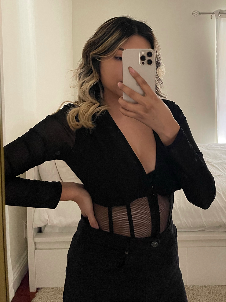 black mesh bodysuit