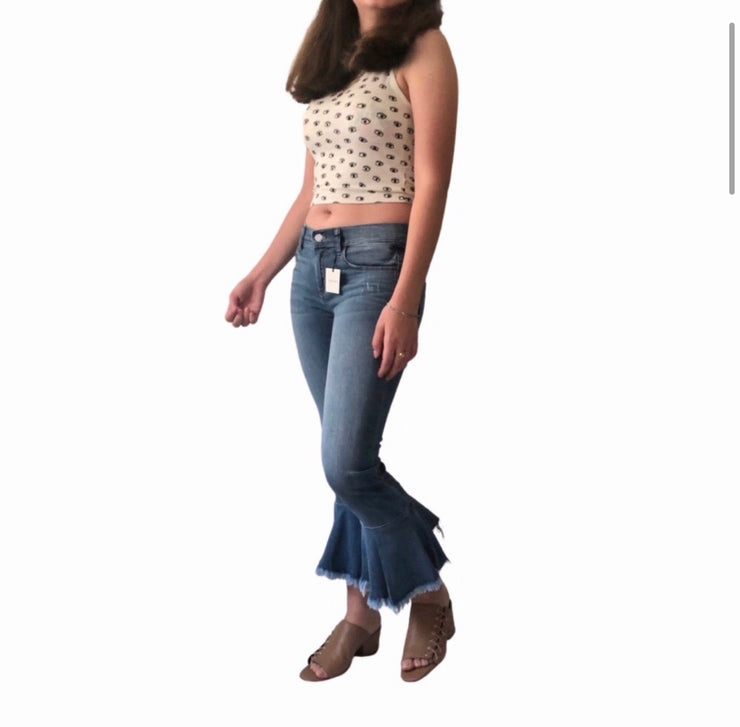 Sneak Peek Cropped Flare Blue Jeans